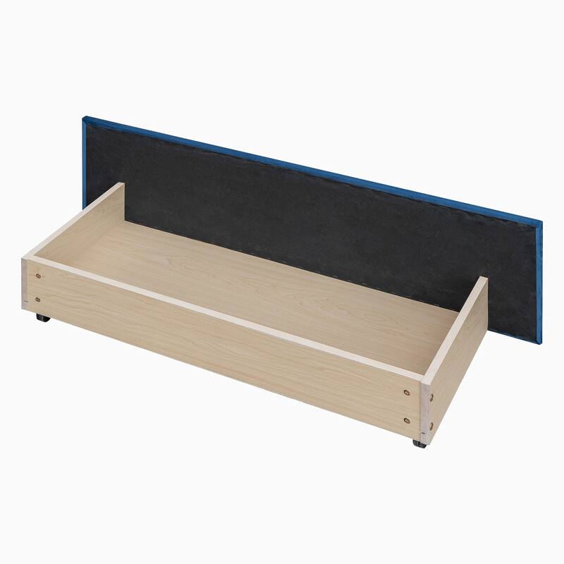 Queen Size Velvet Upholstered Platform Bed with Stud Trim Headboard, Footboard and Drawers