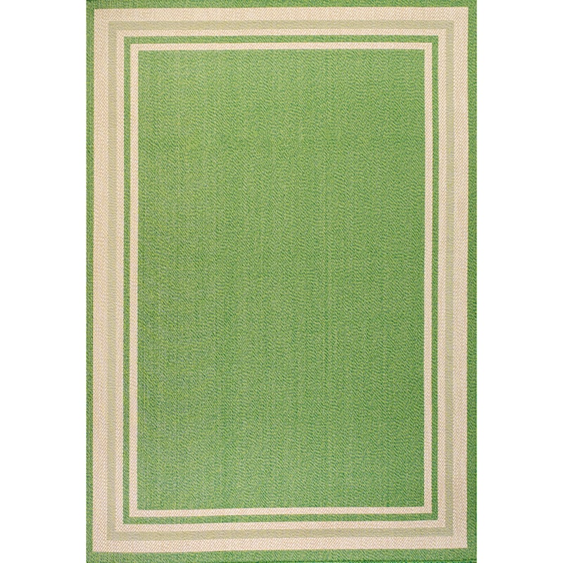 JONATHAN Y Haynes Modern Border Stripe Indoor/Outdoor Area Rug - 4 X 6 - Green/Cream