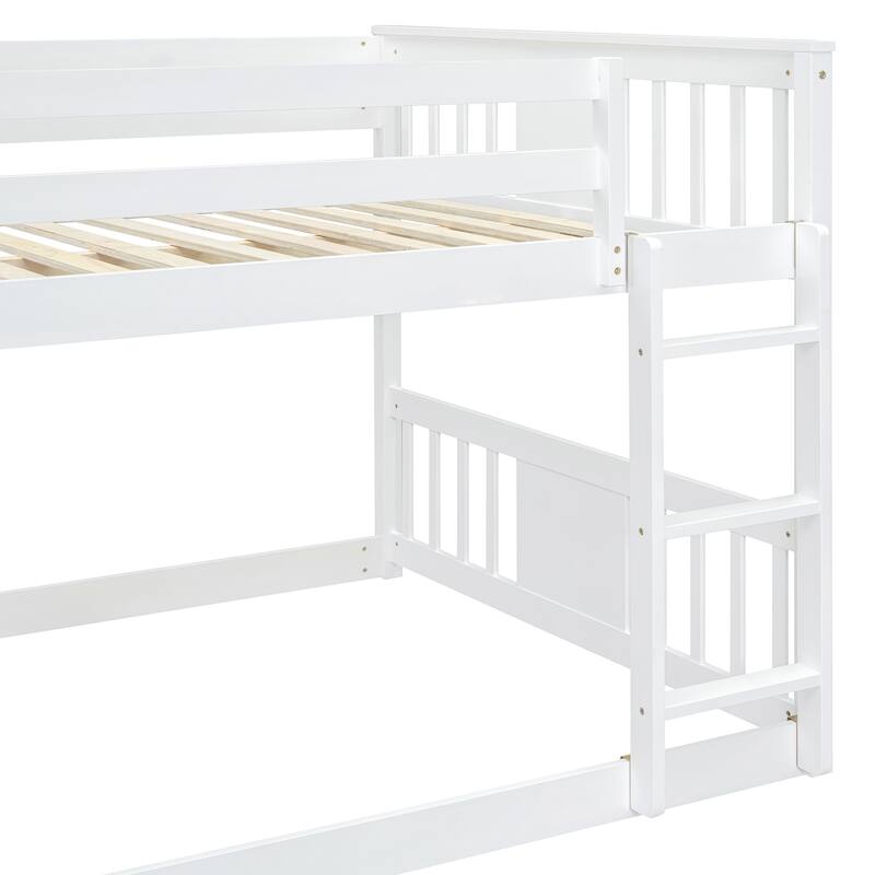 Full Over Full Bunk Bed with Ladder and Gray Solid Wood, 300lb Capacity, Space-Saving Design