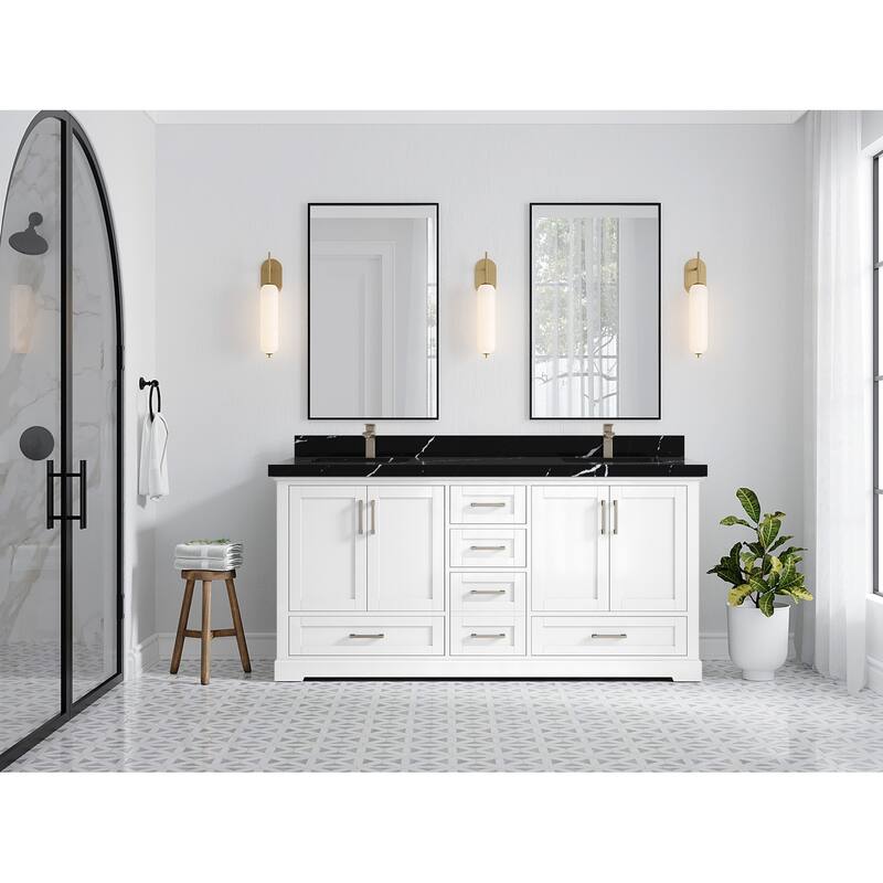 Willow Collection 72 in W x 22 in D x 36 in H Boston Double Bowl Sink Bathroom Vanity with Countertop