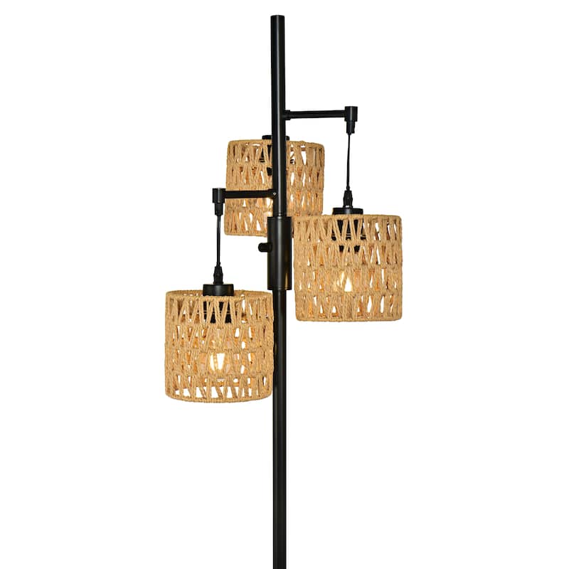 3 Light Rattan Standing Tall Lamp Vintage Floor Lamps