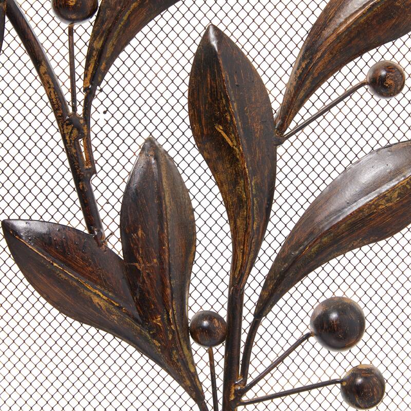 Brown Iron Eclectic Wood Fireplace Screen Floral 30 x 45