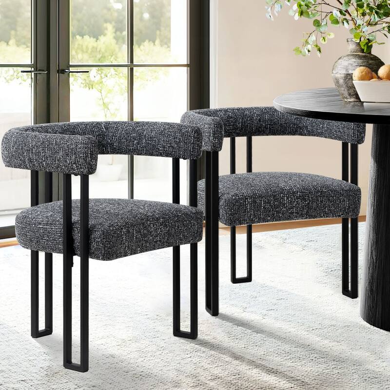 17" Seat Height Upholstered Chenille Dining Armchair (Set of 2) - Black