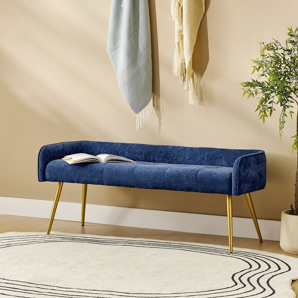 Luis Modern Upholstered Low Back Bench with Sturdy Golden Metal Tapered Leg by HULALA HOME