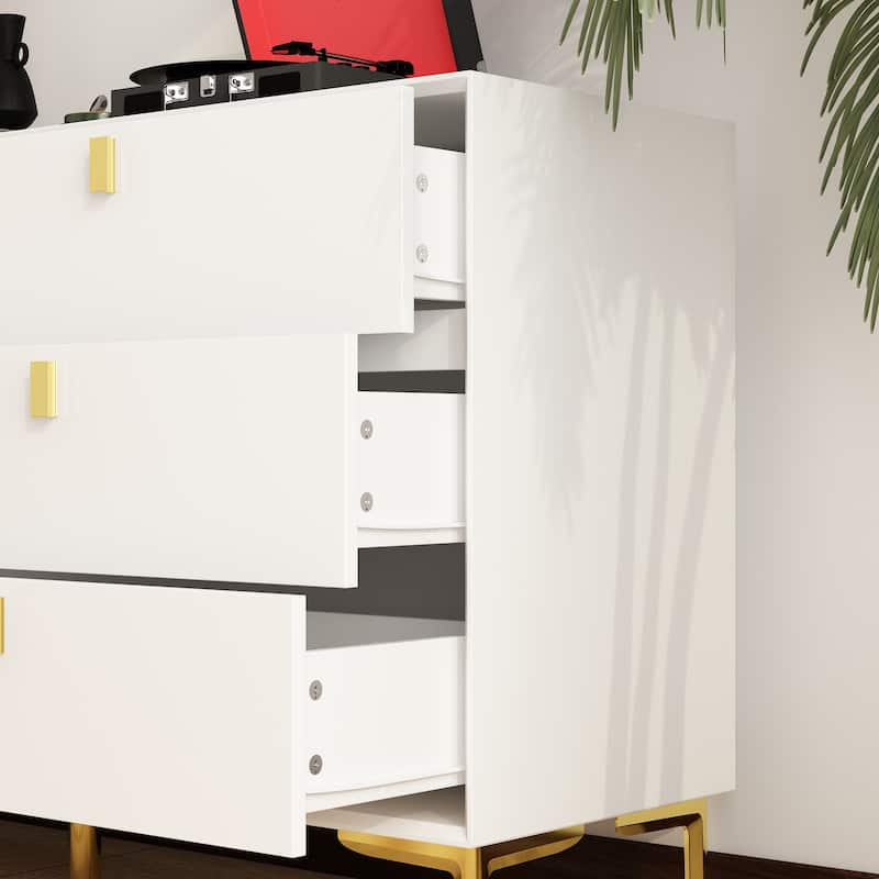 55.1"W 6-Drawer Double Dresser Black Gold Storage Cabinet Chest