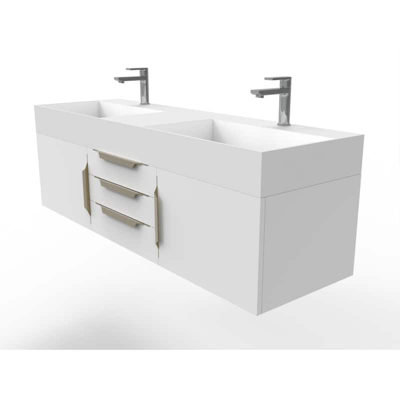 Amazon 60" Wall Mounted Bathroom Vanity Set w/ White Top