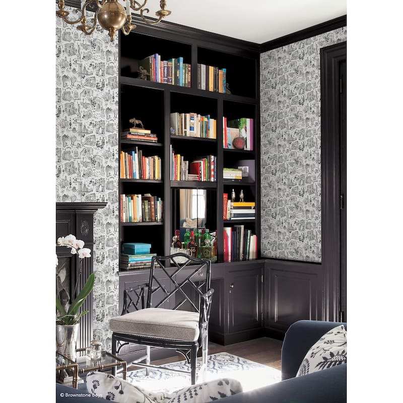 NuWallpaper Brownstone Boys Toile de New York Graphite Peel and Stick Wallpaper - N/A