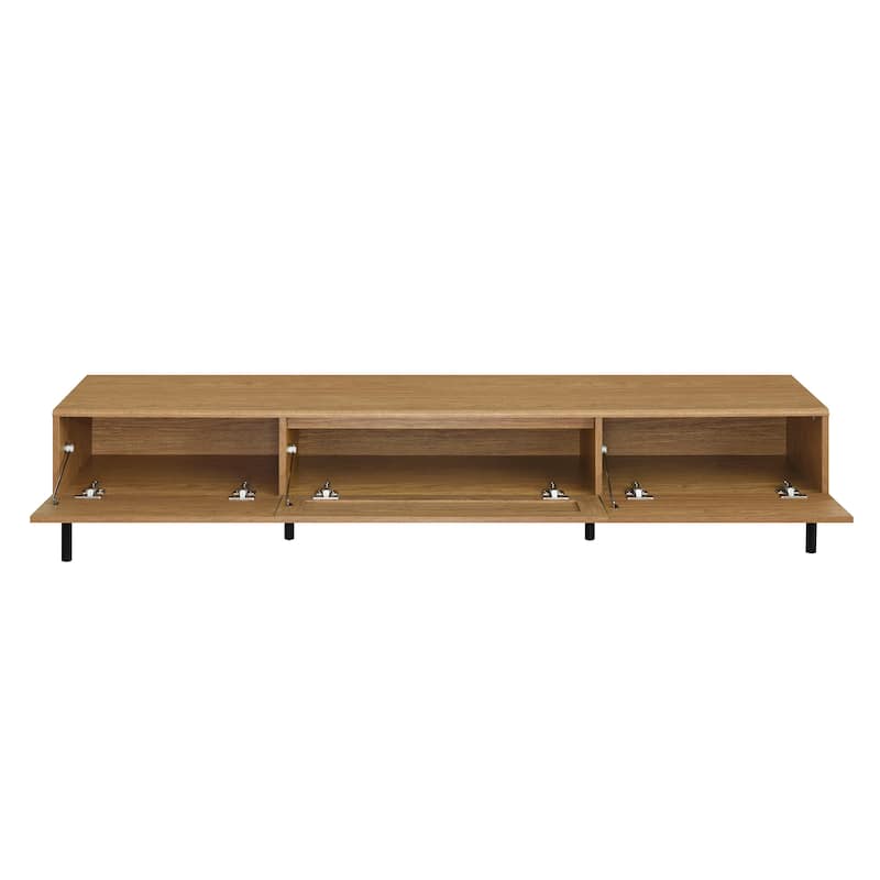 Anmytek Wooden TV Stand with Rattan Storage for up to 80 Inch TV, Rustic Bohemian Living Room Entertainment Center