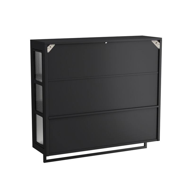 3-Door Wall Cabinet with Fluted Glass & Towel Bar, Modern Storage Solution