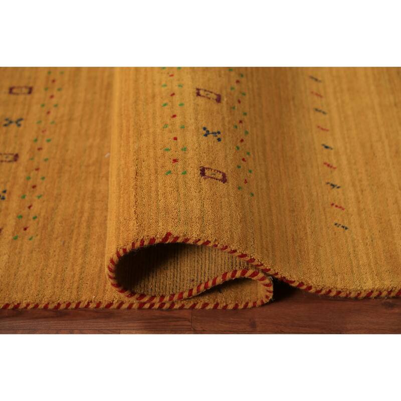 Tribal Gold Gabbeh Oriental Area Rug Hand-Knotted Wool Carpet - 5'5" x 7'7"