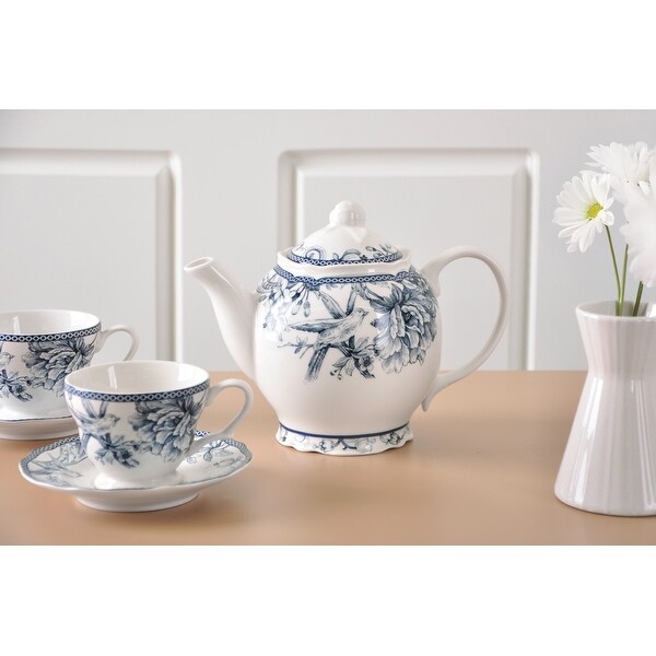 222 Fifth Adelaide 22oz Blue/White Ceramic Teapot for Serving Tea