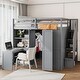 preview thumbnail 2 of 14, Full Grey Wooden Loft Bed w/ Desk, Shelves, Wardrobe w/ Foldable Door Panels