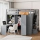 preview thumbnail 2 of 28, Full Size Loft Bed with Wardrobe, Desk, Foldable Shelves & Dressing Area, Grey