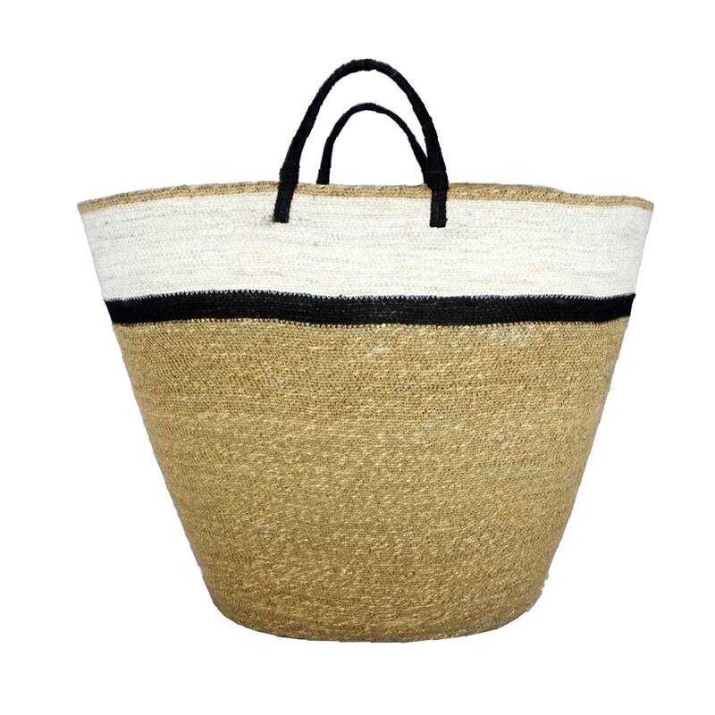 Seagrass Bag H 26.25" x Dia 27" Black, Natural, & White -ST - BLACK, NATURAL & WHI - BLACK, NATURAL & WHI