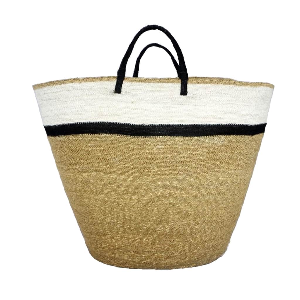 Seagrass Bag H 26.25" x Dia 27" Black, Natural, & White -ST - BLACK, NATURAL & WHI - BLACK, NATURAL & WHI