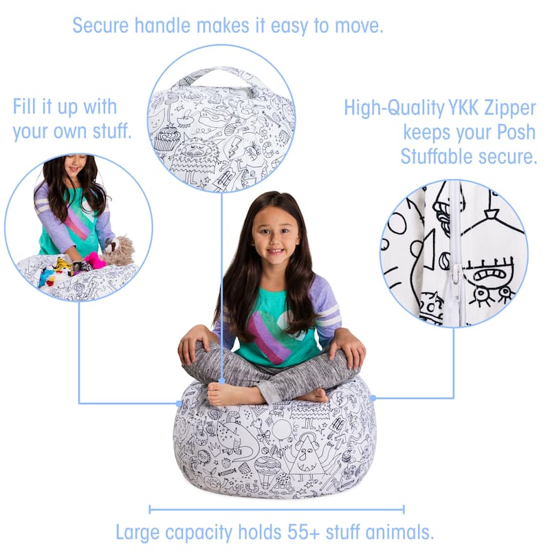 Kids' Stuffed Animal Storage Bean Bag Chair Cover or Toy Organizer