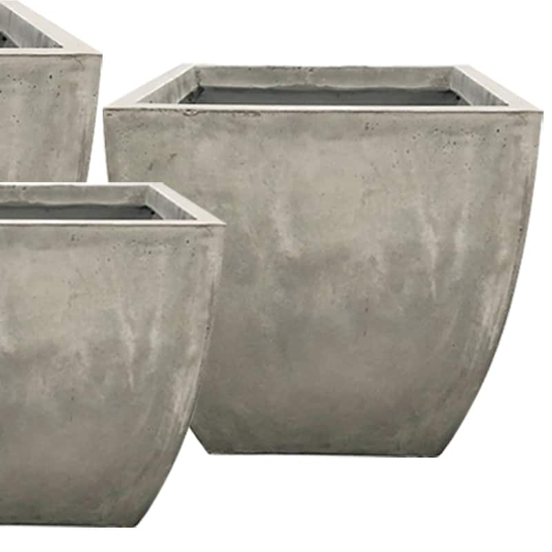 Durx-litecrete Lightweight Concrete Flared Square Light Grey Planter-Set of 3 - 17.7'x17.7'x17.7'