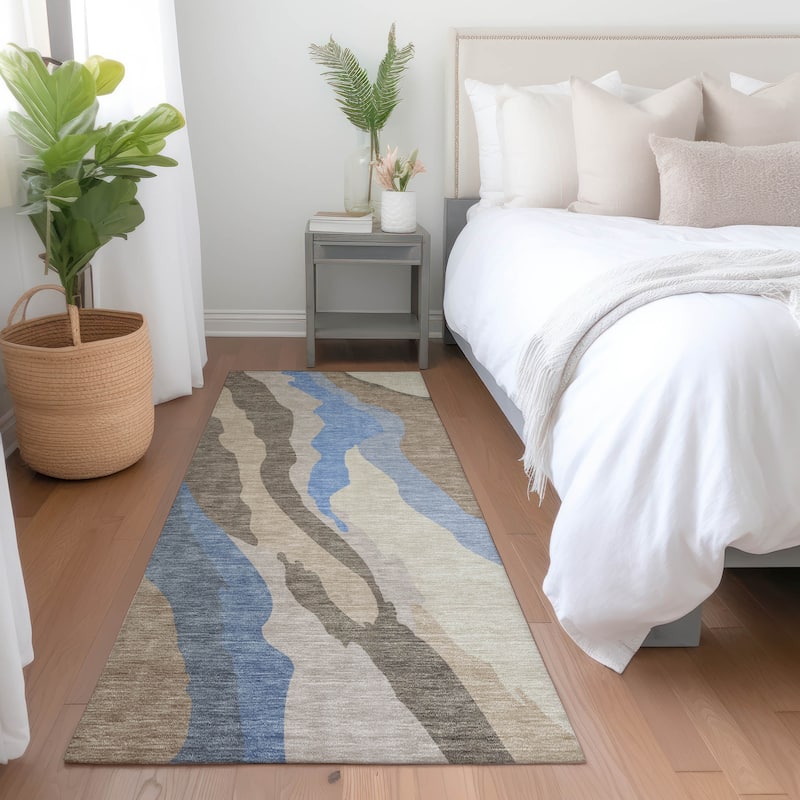 Machine Washable Indoor/ Outdoor Abstract Contemporary Chantille Rug - Taupe - 2'3" x 7'6"
