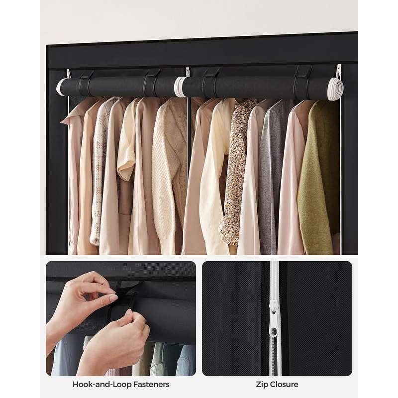 Space-Saving Portable Folding Closet with Adjustable Shelves and Heavy-Duty Hanging Rods for Clothes Storage