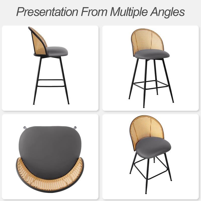 Upholstered Swivel Counter/ Bar Stools with Rattan Back