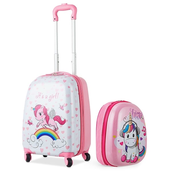 slide 2 of 6, 2 PCS Carry On Kids Luggage Set w/4 Wheels & Telescoping Handle Pink