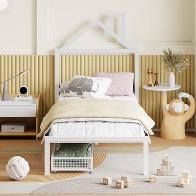Twin Size Metal Platform Bed with two drawers