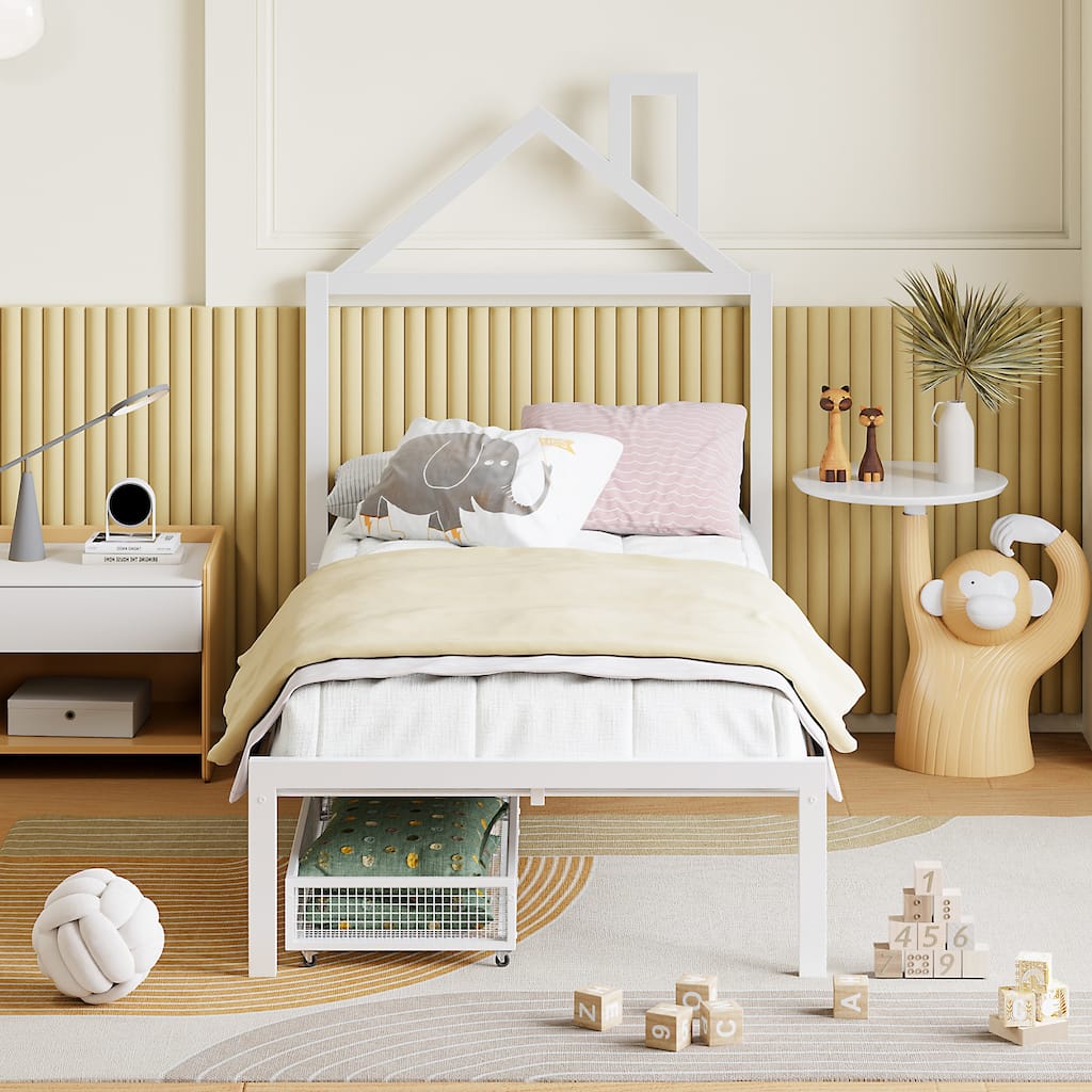 Twin Size Metal Platform Bed with two drawers