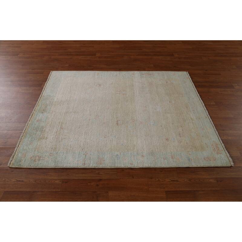 Hand Knotted Oriental 100% Wool Carpet Traditional Geometric Beige & Ivories Art Deco Area Rug - 4' 11'' X 4' 0''