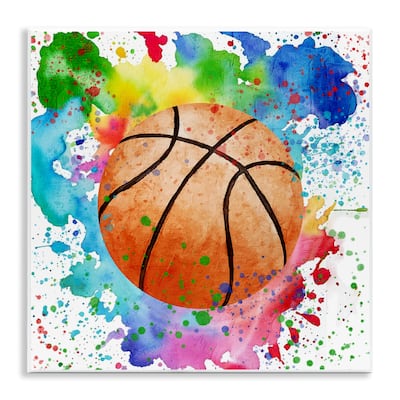 Stupell Basketball with Bright Splash Wall Plaque Art Design By Kim Allen
