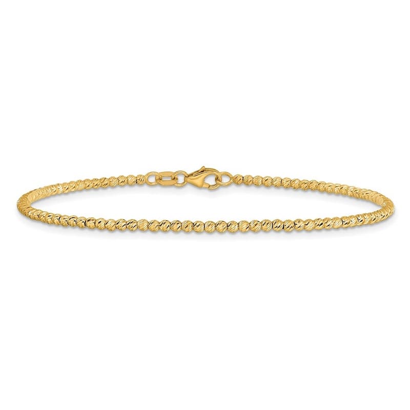 Curata 14k Yellow Gold 7.5" 2mm Polished and Sparkle Cut Beaded Bracelet