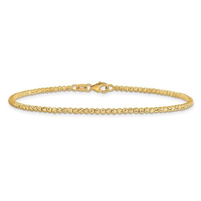 Curata 14k Yellow Gold 7.5" 2mm Polished and Sparkle Cut Beaded Bracelet
