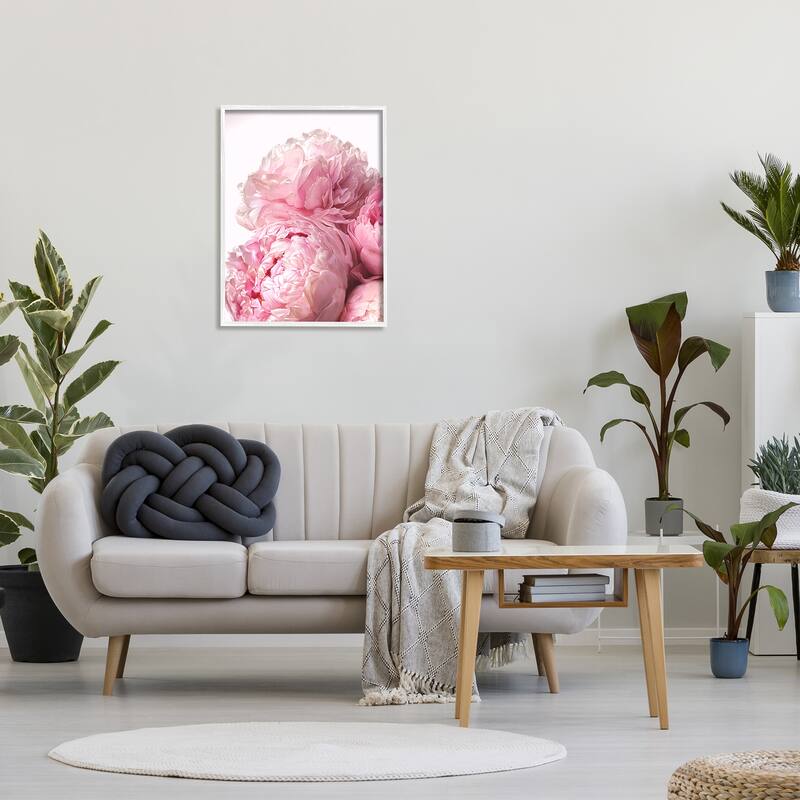 Stupell Blush Pink Peonies Florals Blooming over White Framed Wall Art