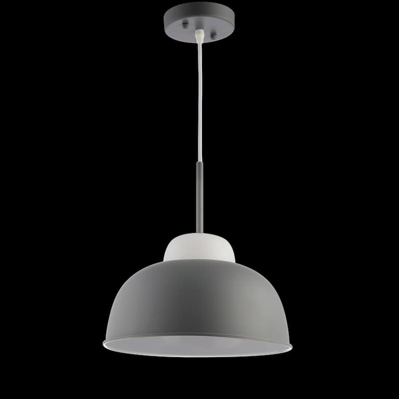 Simon 12" Adjustable Metal/Glass LED Pendant, Gray by JONATHAN Y
