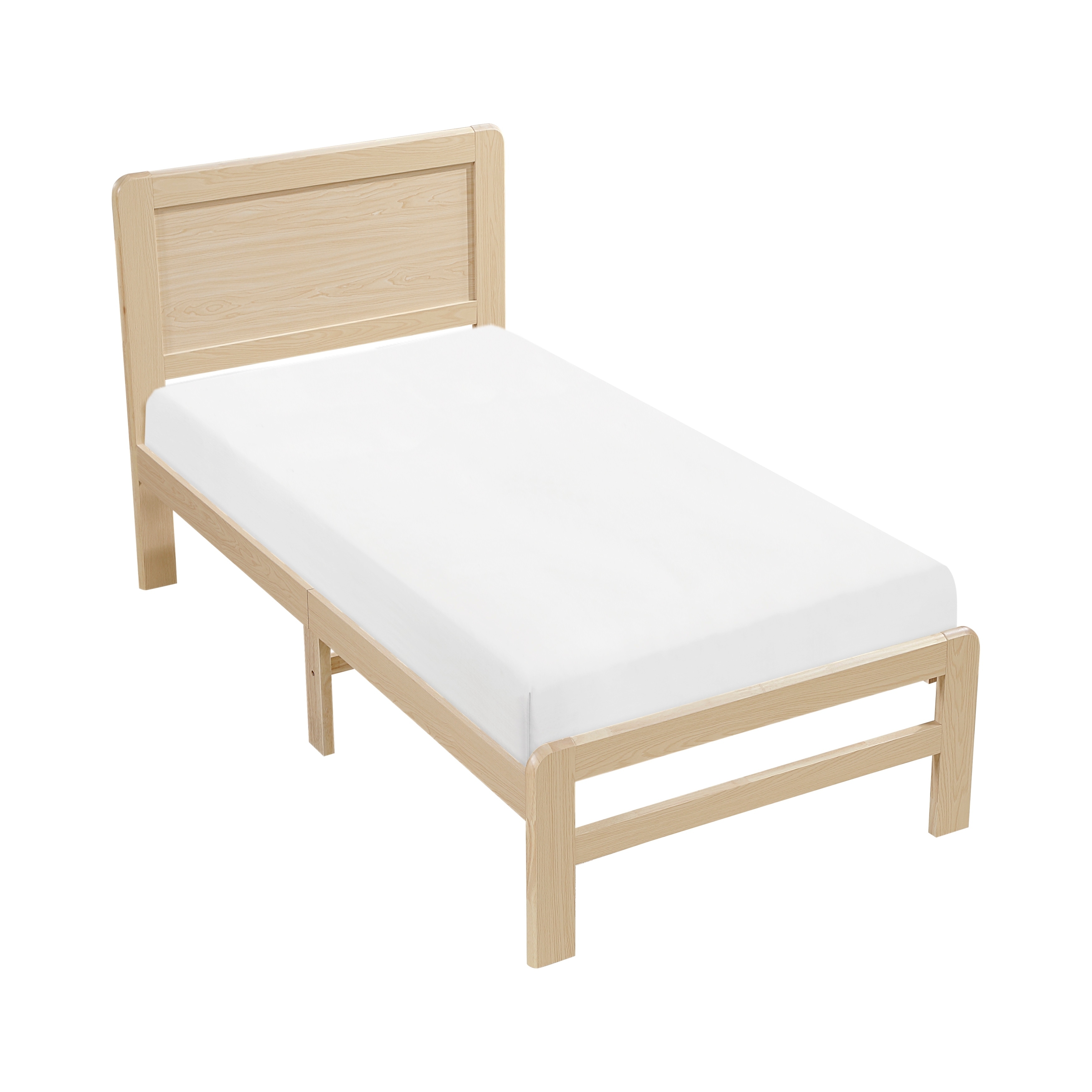 1pc Contemporary Natural Finish Platform Bed Frame Wooden Bedroom Furniture Bed in a Box