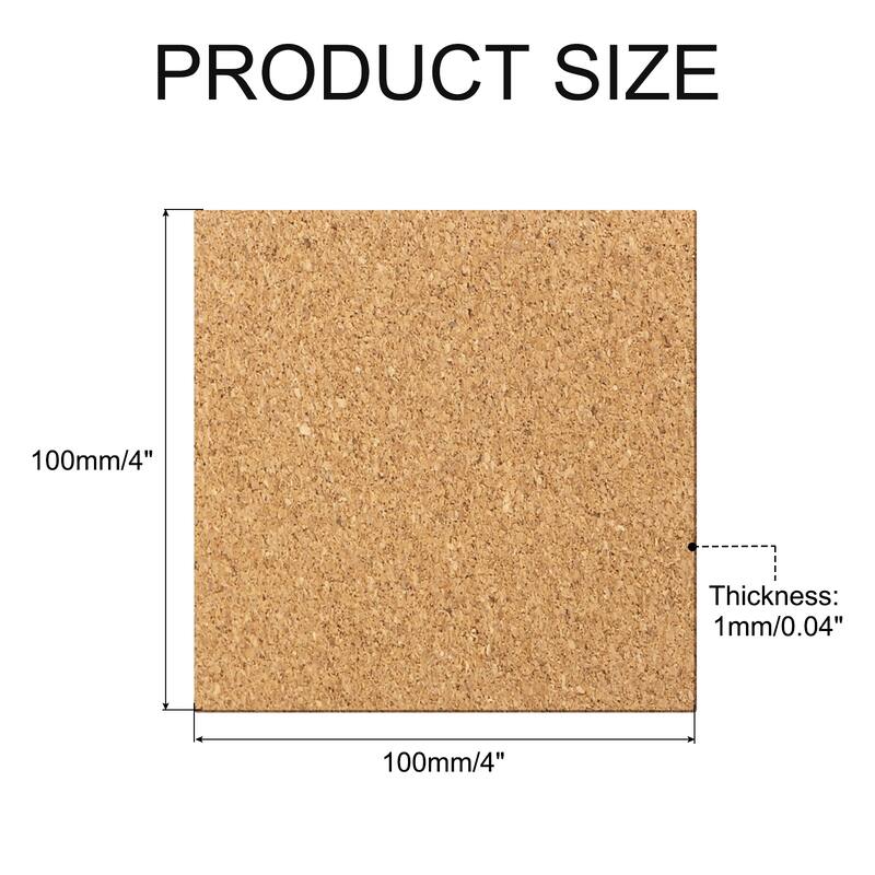 Self-Adhesive Cork, 4" x 4" x 1" Squares Cork Mats Coaster Backing Sheet - Brown - 12 Pcs