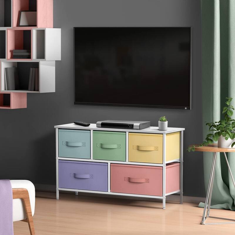 Dresser w/ 5 Drawers Furniture Storage Chest for Home, Bedroom