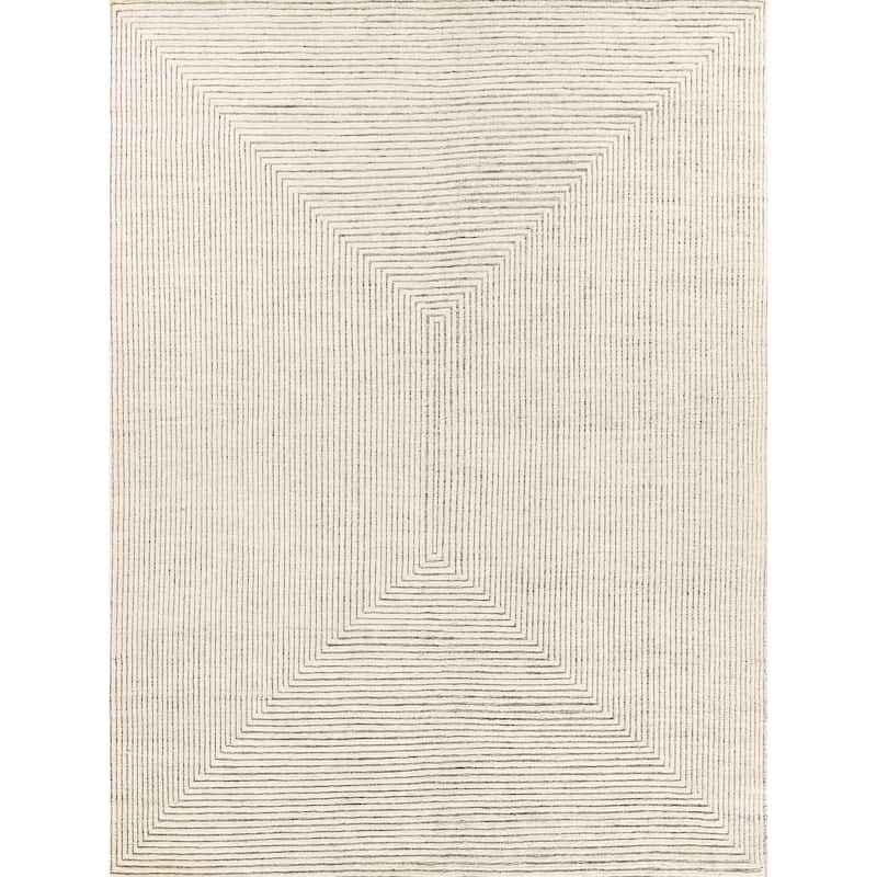 EXQUISITE RUGS Crescent Hand-knotted New Zealand Wool Ivory Area Rug.
