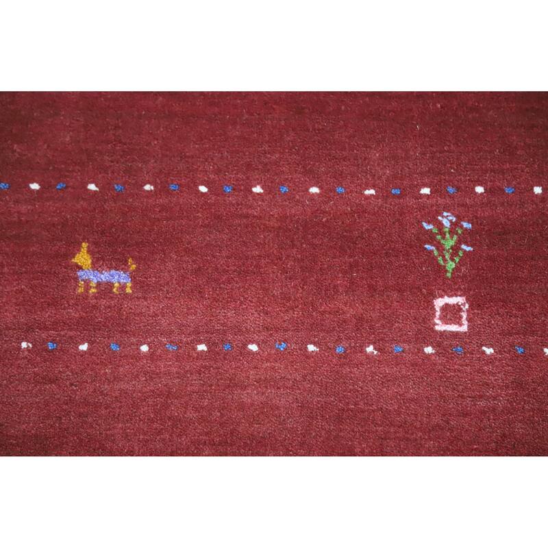 Hand Knotted Oriental 100% Wool Carpet Tribal Animal Pictorial Red Gabbeh Area Rug - 7' 8'' X 4' 11''
