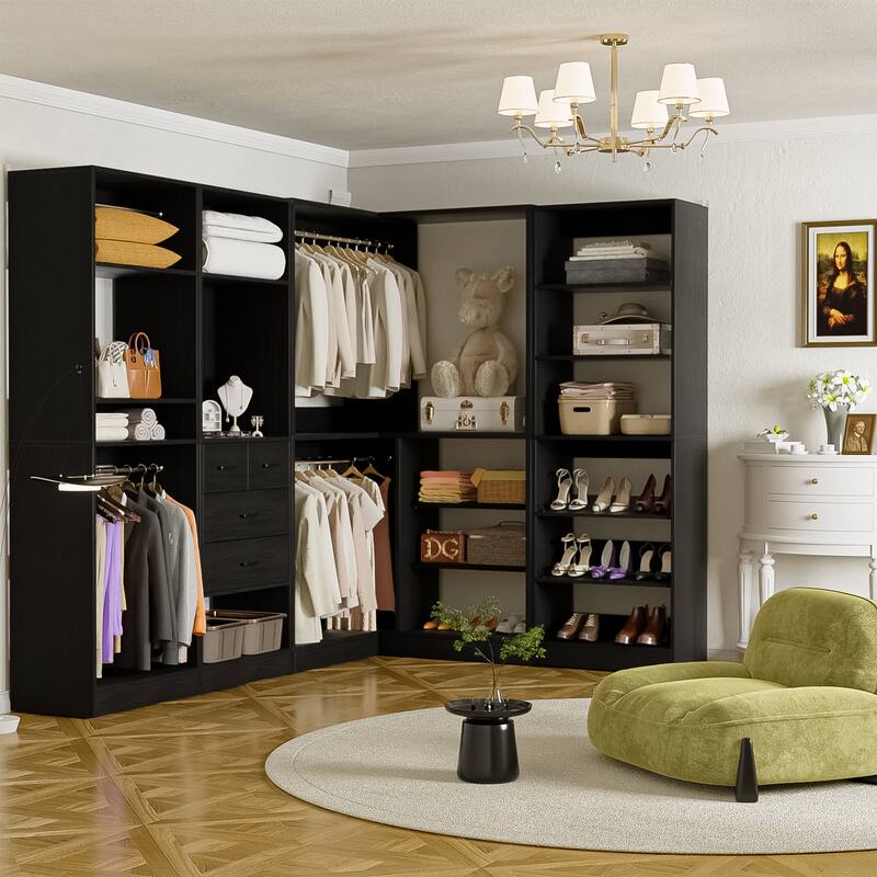 Cimly 111'' Set of 4 Freestanding Closet Organizer, Space-saving Corner Closet System with Shoe Rack