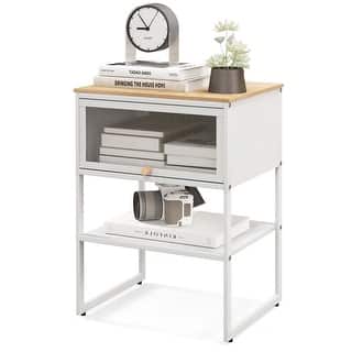 Costway 1/2 PCS Home Nightstand 3-Tier Storage Table with Open Shelf