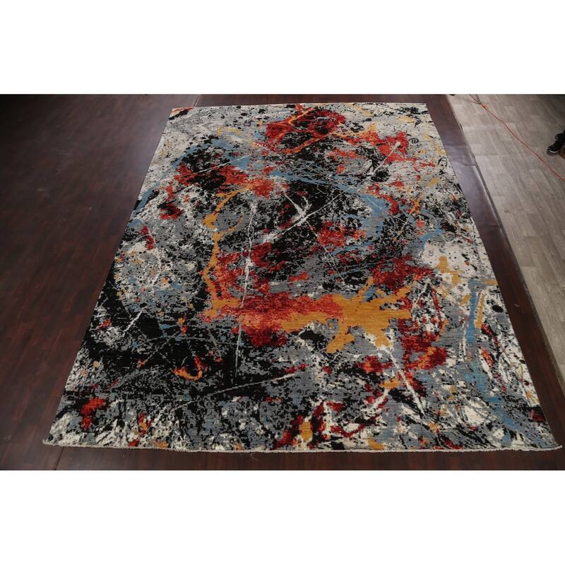 Vegetable Dye Wool/ Silk Oriental Abstract Area Rug Hand-knotted - 12'0" x 15'5"