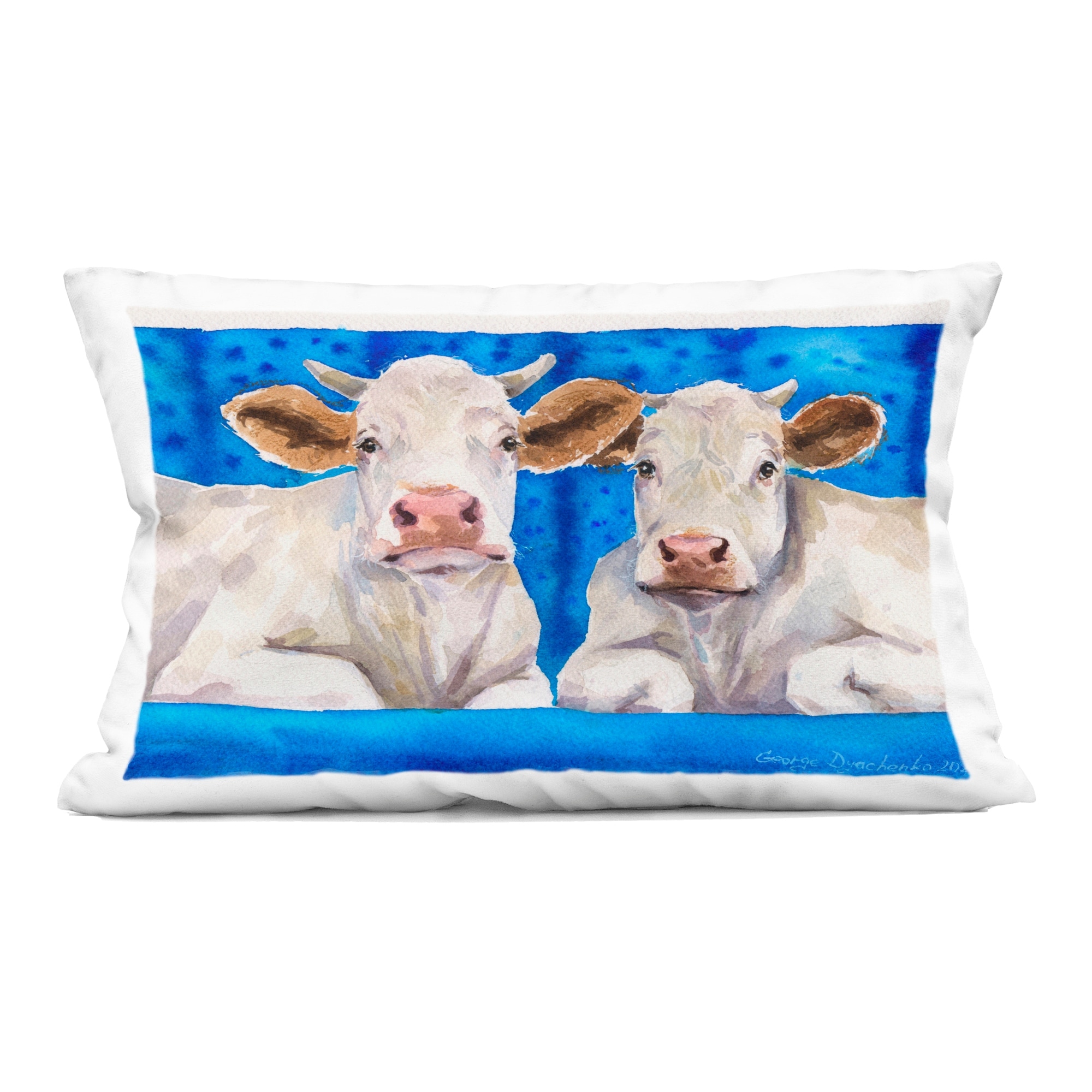 Stupell Two White Cows on Blue Decorative Printed Throw Pillow Design by George Dyachenko