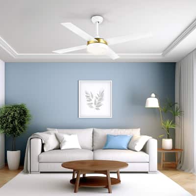 52 Inch White Gold Ceiling Fans with Light and Remote