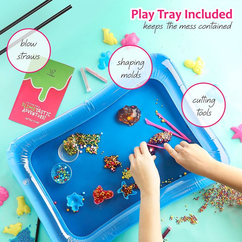 CraftBud DIY Slime Kit - Kids Slime Making Kit with 18 Colors Slime , 10 Glitters, Blow Up Tray, Foam Balls and Much More