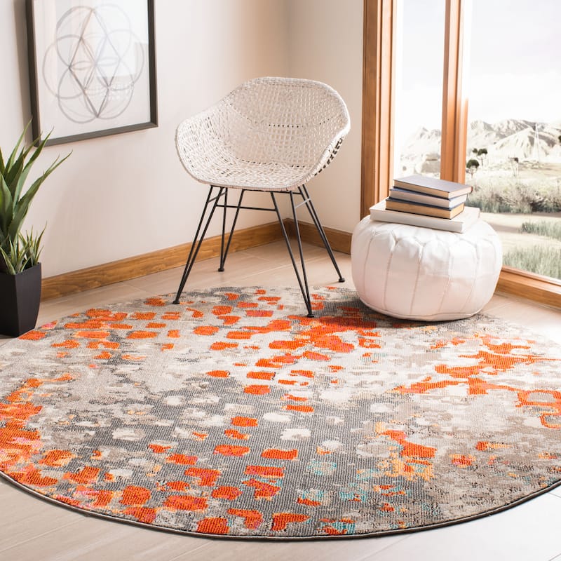 SAFAVIEH Madison Gudlin Modern Abstract Watercolor Rug - 9' x 9' Round - Grey/Orange - Round