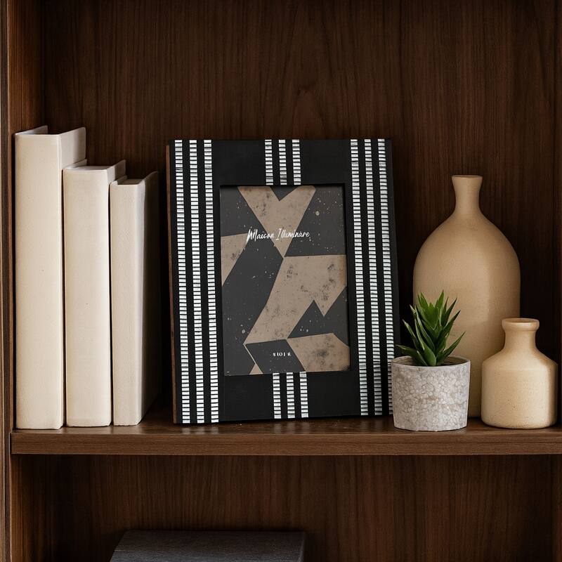 Resin Wood Picture Frame Striped Accents Modern Decor - 5x7" Black