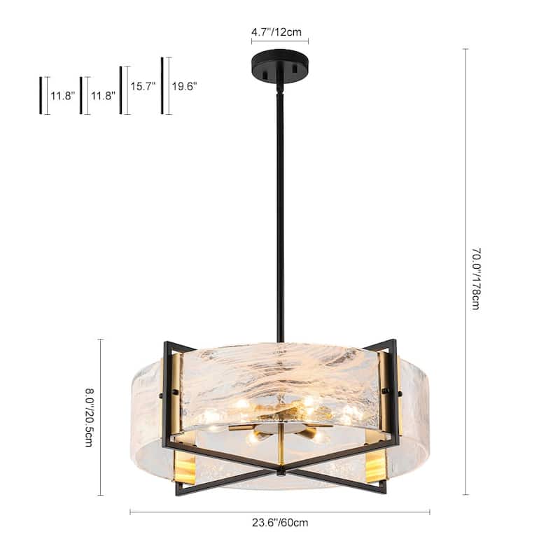 Modern Dining Room 6-Light Glazed Glass Drum Pendant Chandelier - 23.6in