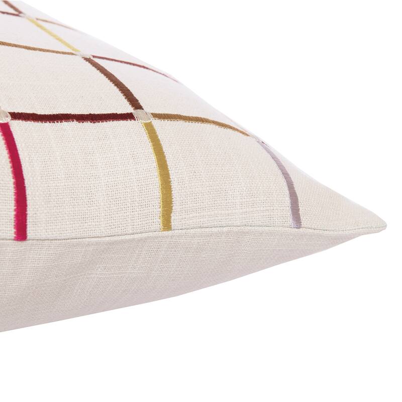 HomeRoots 20" White Check Cotton Blend Throw Pillow With Embroidery