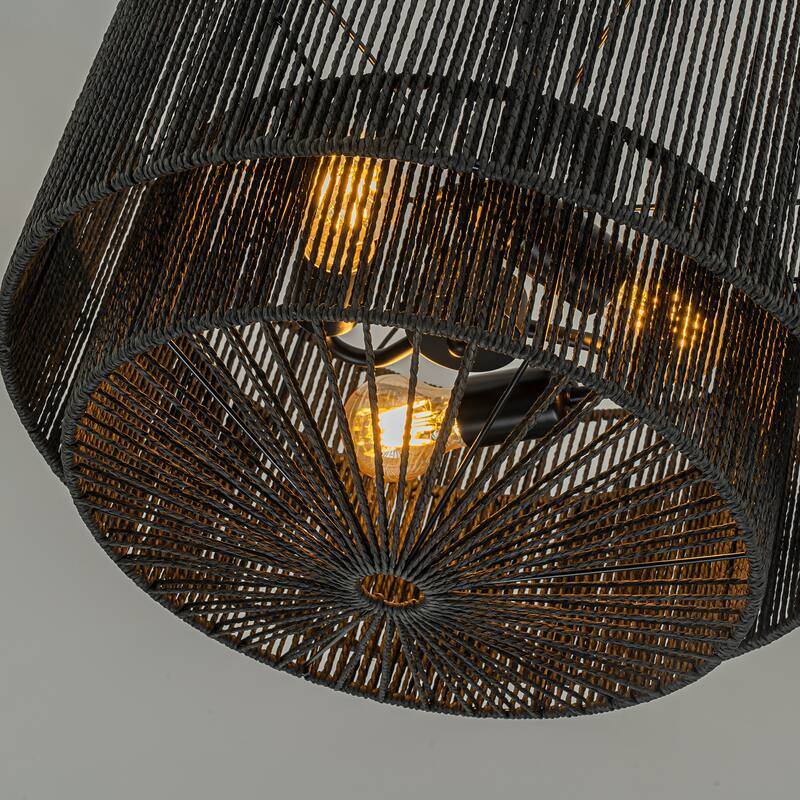 Armida 3-Light Rattan Rope Tiered Drum Pendant, Coastal Boho - Handwoven