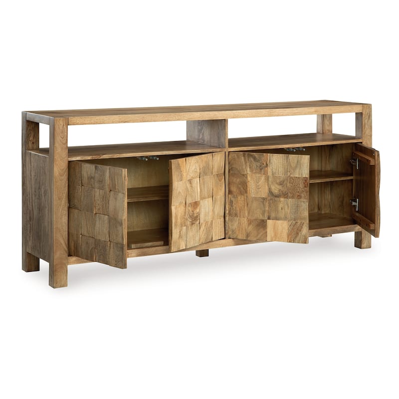 Hugh Sideboard Cabinet Console, Butcher Block Natural Brown 68 Inch